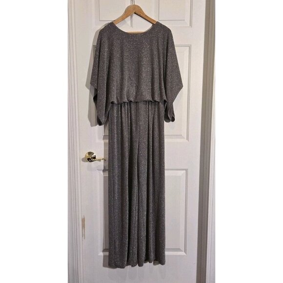 Jessica Howard Wide Leg Womens Jumpsuit Silver Metallic 12 Bat Wing L JH9-8171 E - Picture 1 of 8